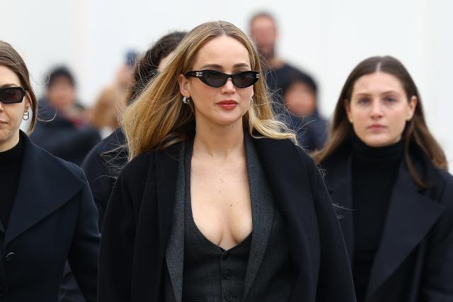 Jennifer Lawrence Wore a Super Low Cut Three Piece Suit